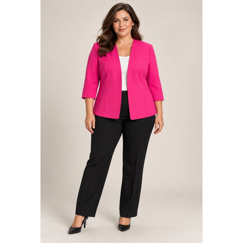 Kasper Hot Pink Fuchsia Open-Front Blazer XL 3/4 Sleeve Barbiecore Workwear